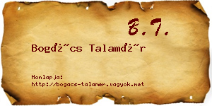 Bogács Talamér névjegykártya
